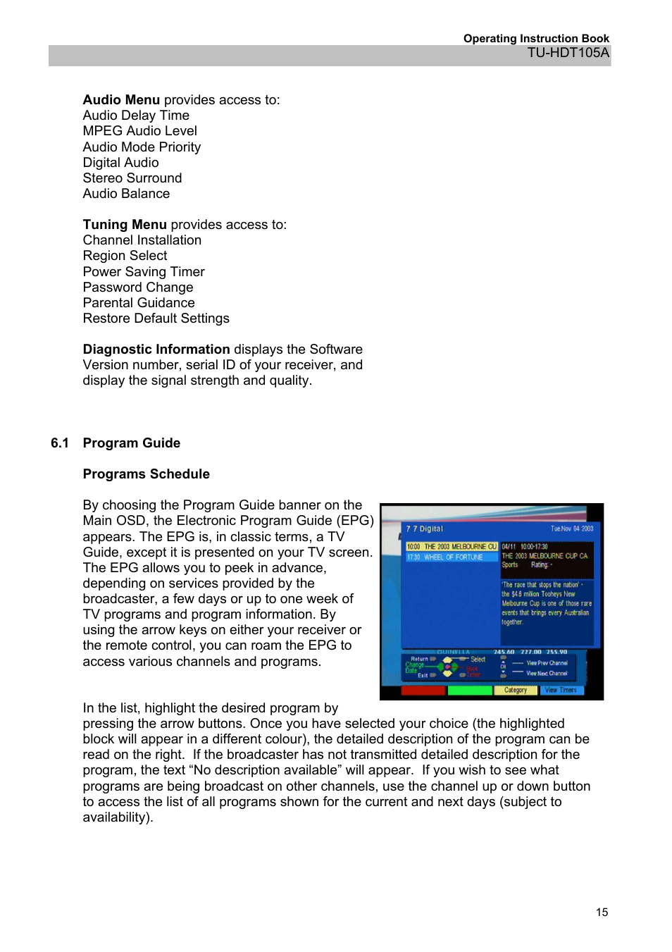 1program guide, 1 program guide | Panasonic TU-HDT105A User Manual | Page 15 / 32