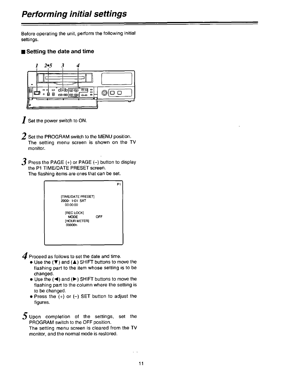 Performing initial settings | Panasonic AG-DTL1P User Manual | Page 11 / 106