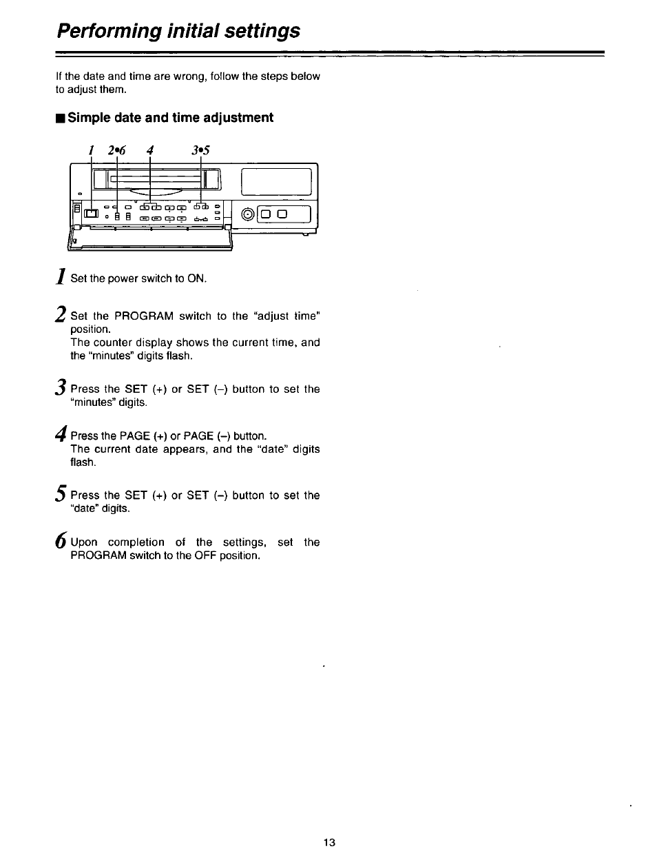 Performing initial settings | Panasonic AG-DTL1P User Manual | Page 13 / 106