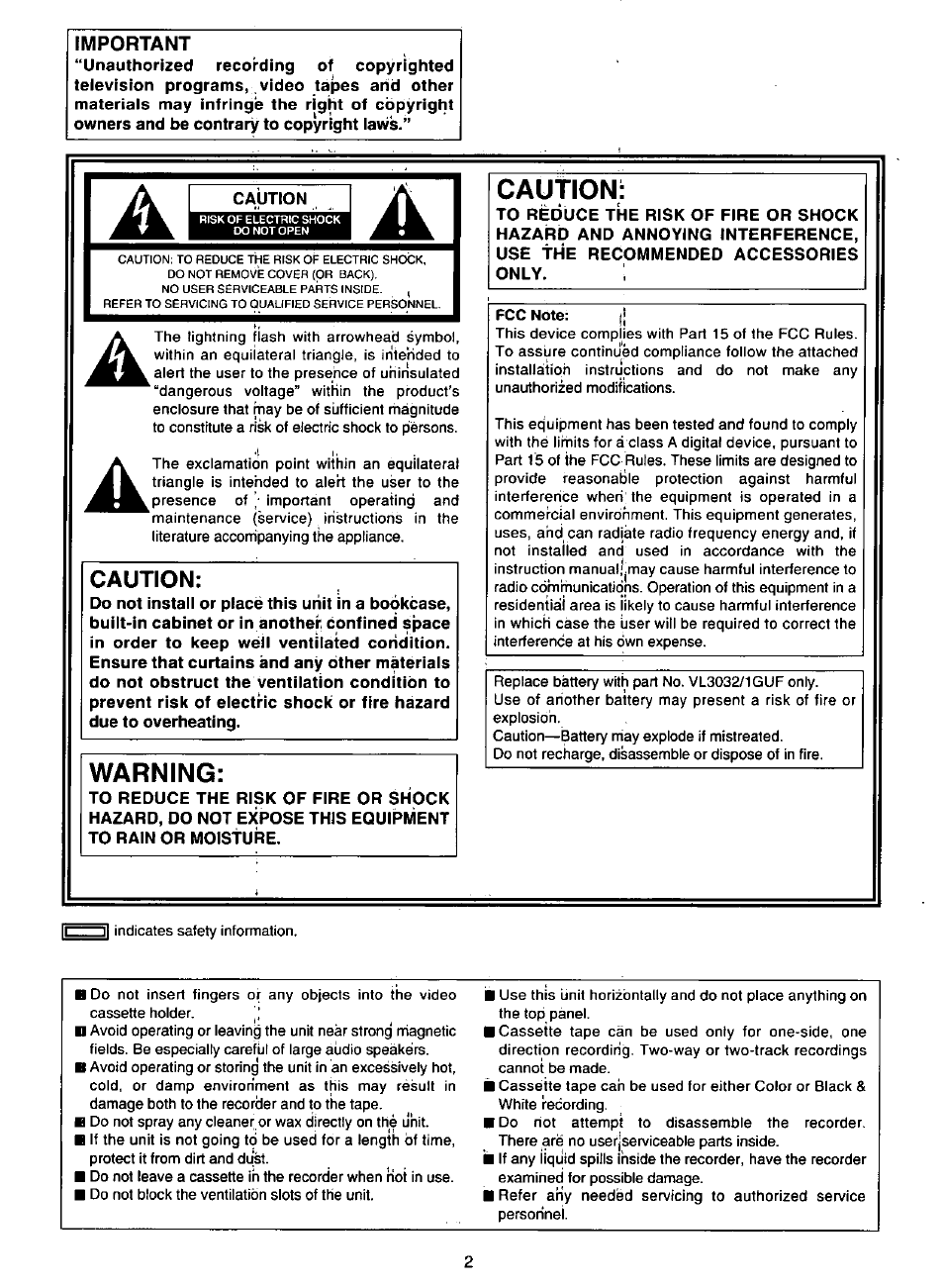 Caution, Warning | Panasonic AG-DTL1P User Manual | Page 2 / 106