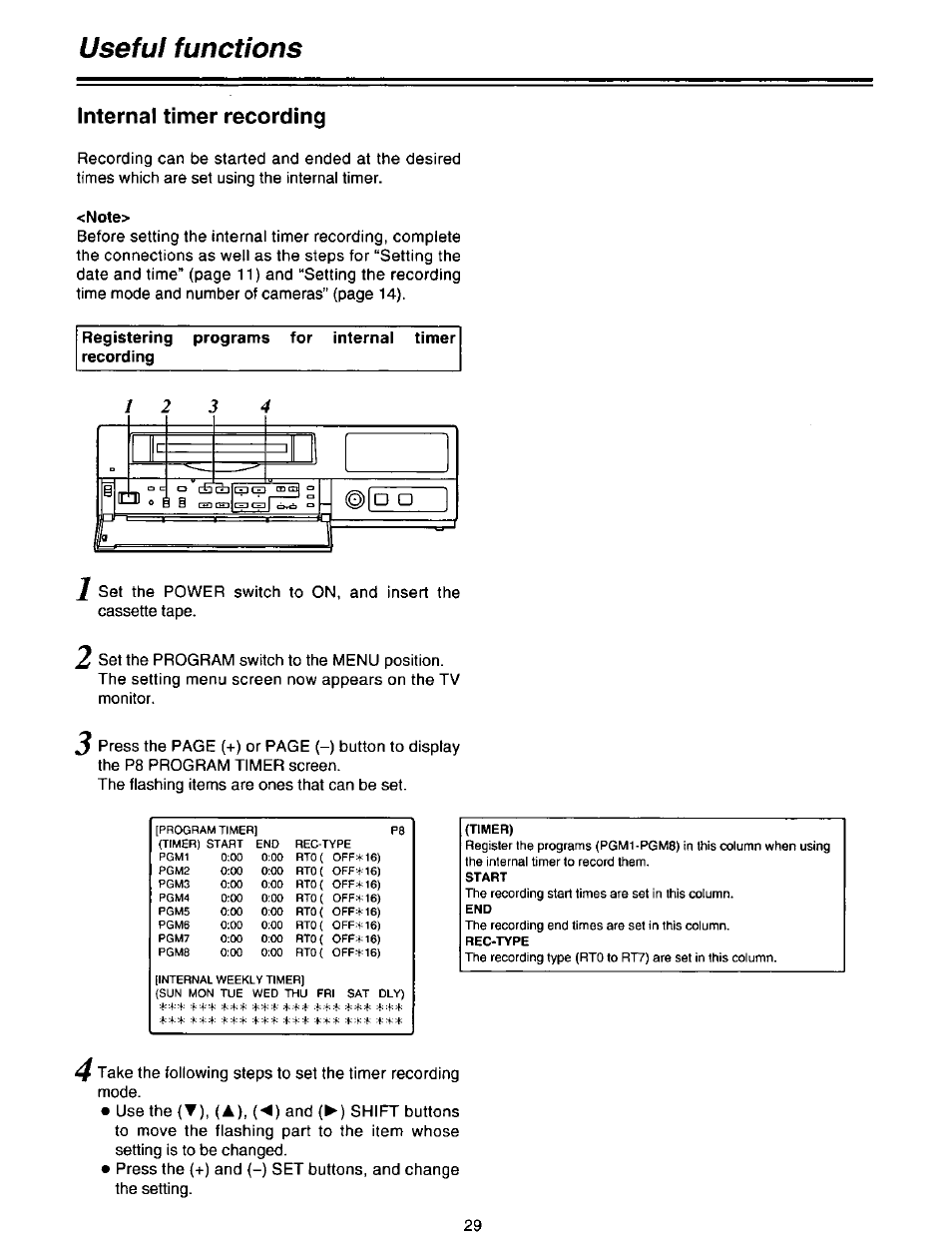 Internal timer recording, Note, Registering programs for internal timer recording | Useful functions | Panasonic AG-DTL1P User Manual | Page 29 / 106