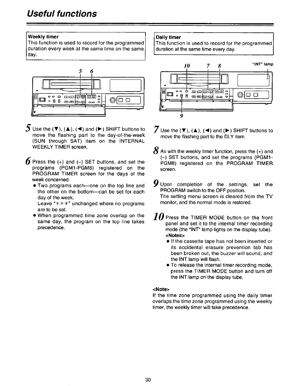 Weekly timer, Daily timer, Note | Useful functions | Panasonic AG-DTL1P User Manual | Page 30 / 106