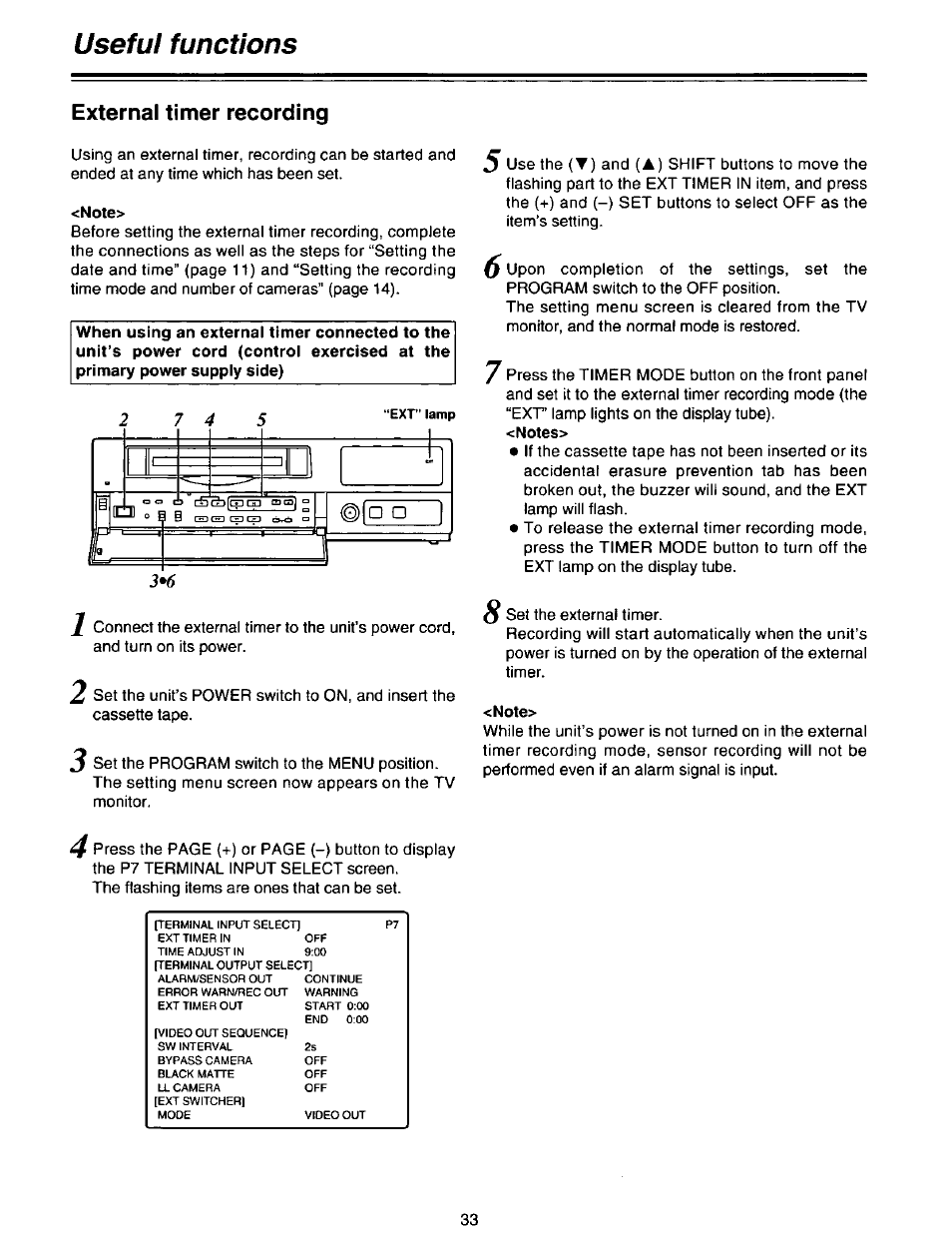 External timer recording, Note, Useful functions | Panasonic AG-DTL1P User Manual | Page 33 / 106