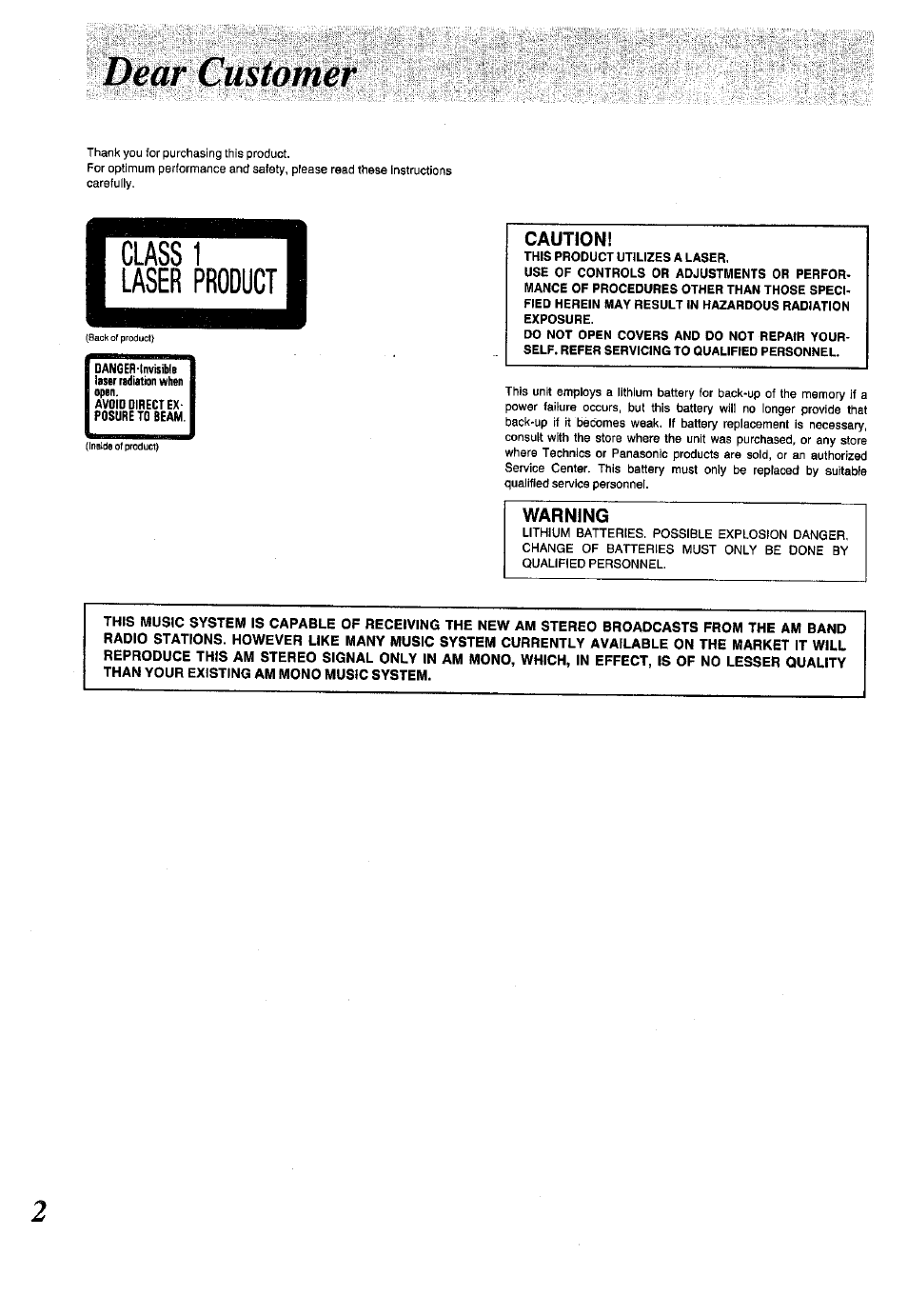 Caution, Warning | Panasonic SC-CH150 User Manual | Page 2 / 48