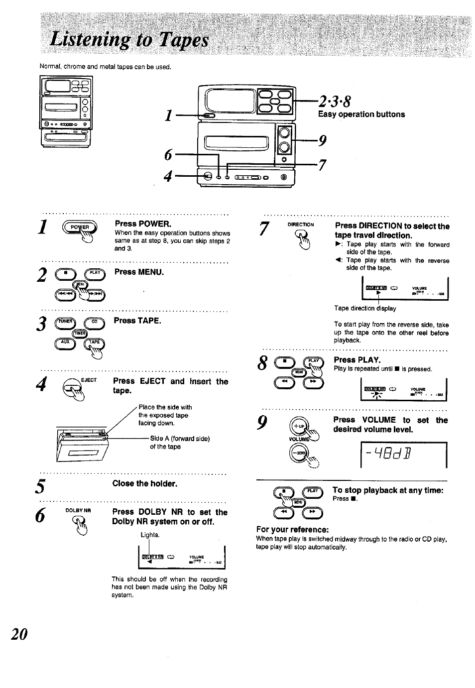 Press power, Press menu, Press volume to set the desired volume level | Hbd 1, To stop playback at any time, For your reference, Z3§g, H b d 1 | Panasonic SC-CH150 User Manual | Page 20 / 48