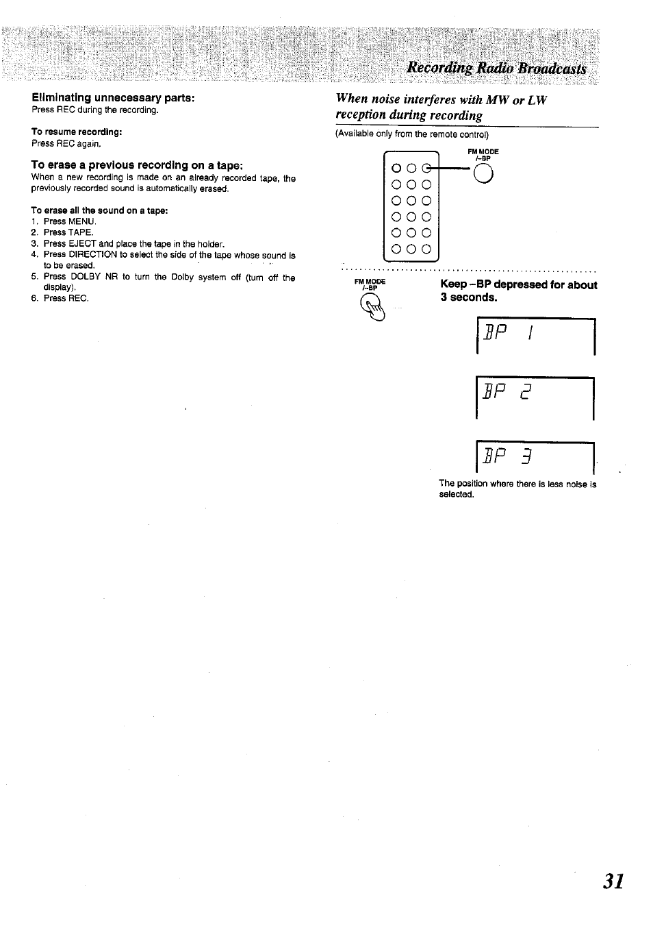 Recor^g, Eliminating unnecessary parts, Keep ~bp depressed for about 3 seconds | Ip i, 3p 3 | Panasonic SC-CH150 User Manual | Page 31 / 48