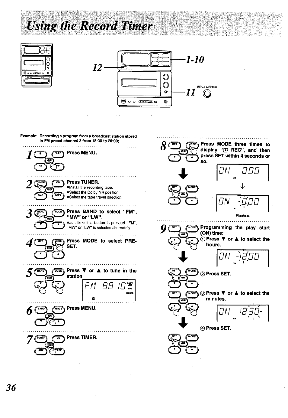 Cd press timer, On -iboo, On ib30 | Cjgg, Cd on | Panasonic SC-CH150 User Manual | Page 36 / 48