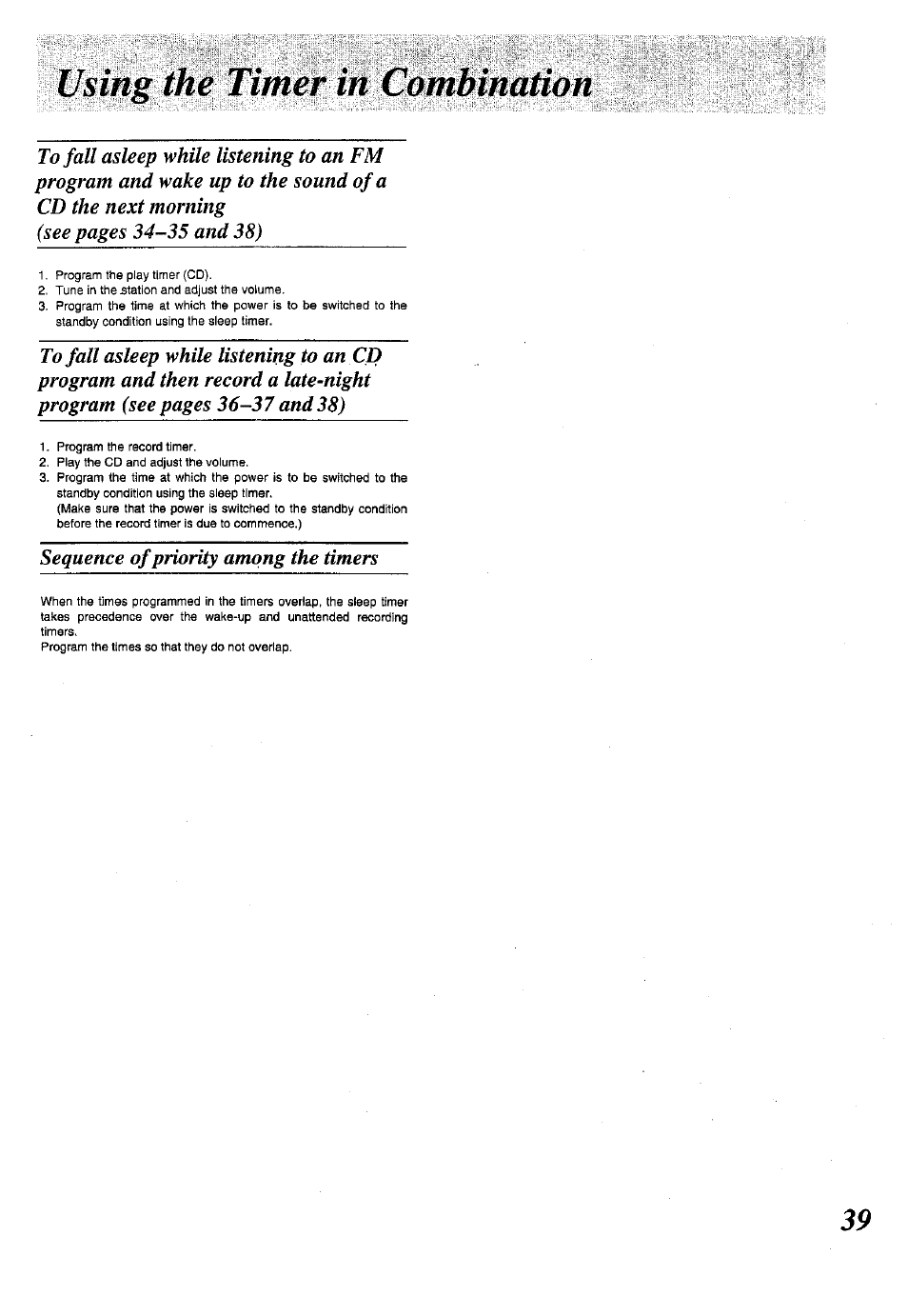 Sequence of priority among the timers | Panasonic SC-CH150 User Manual | Page 39 / 48
