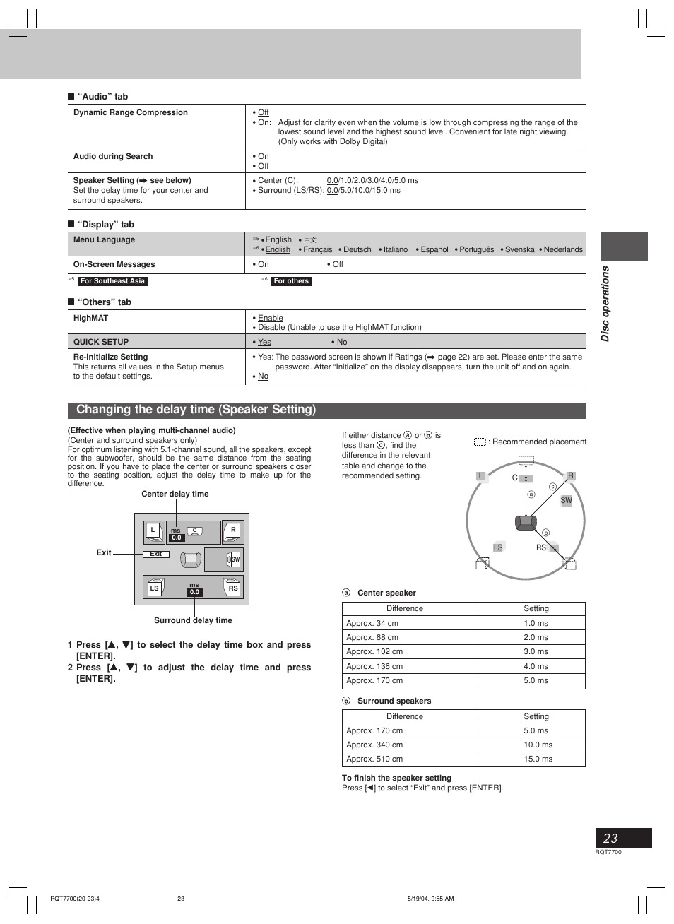 Changing the delay time (speaker setting) | Panasonic SC-VK71D User Manual | Page 23 / 40