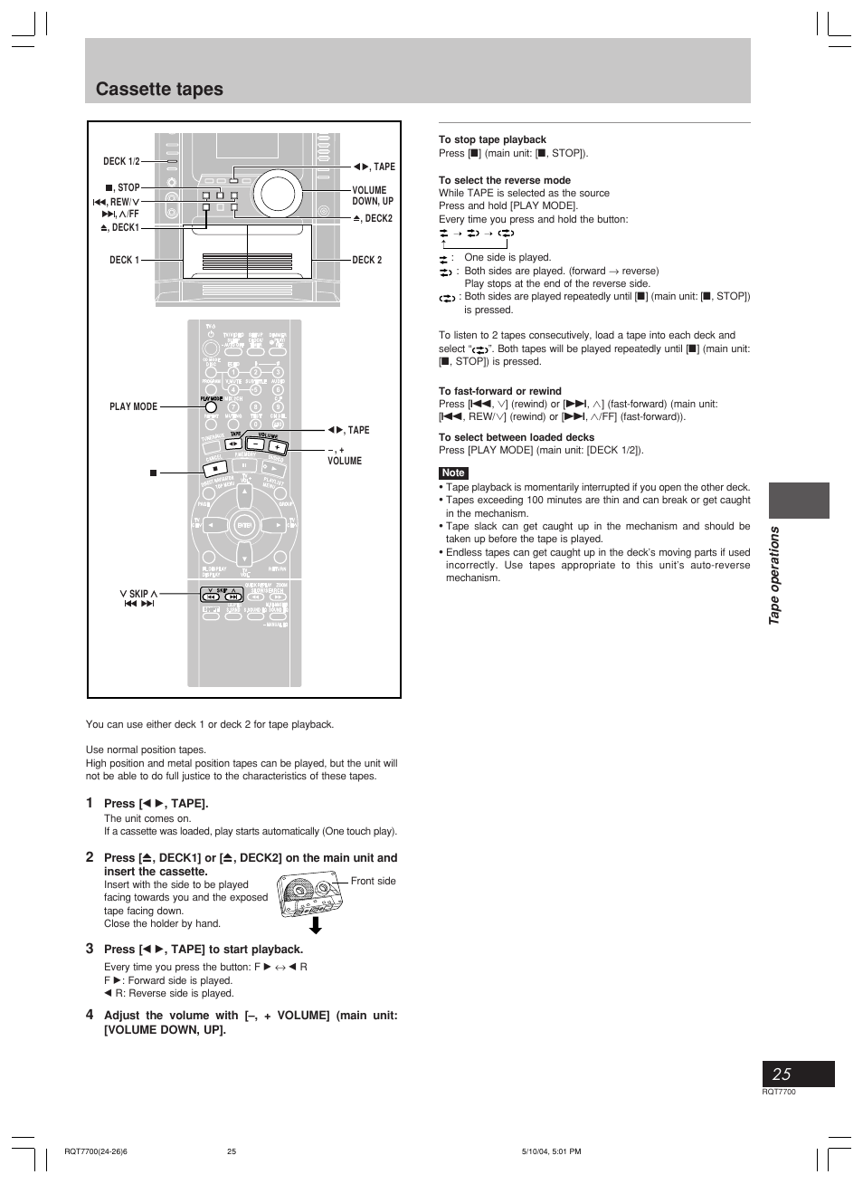 Cassette tapes | Panasonic SC-VK71D User Manual | Page 25 / 40