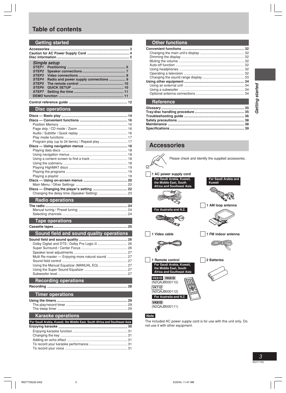 Panasonic SC-VK71D User Manual | Page 3 / 40