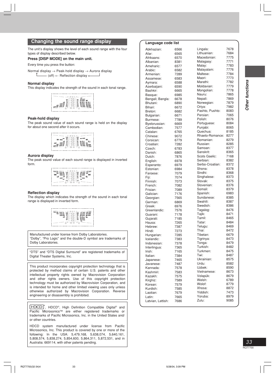 Changing the sound range display | Panasonic SC-VK71D User Manual | Page 33 / 40