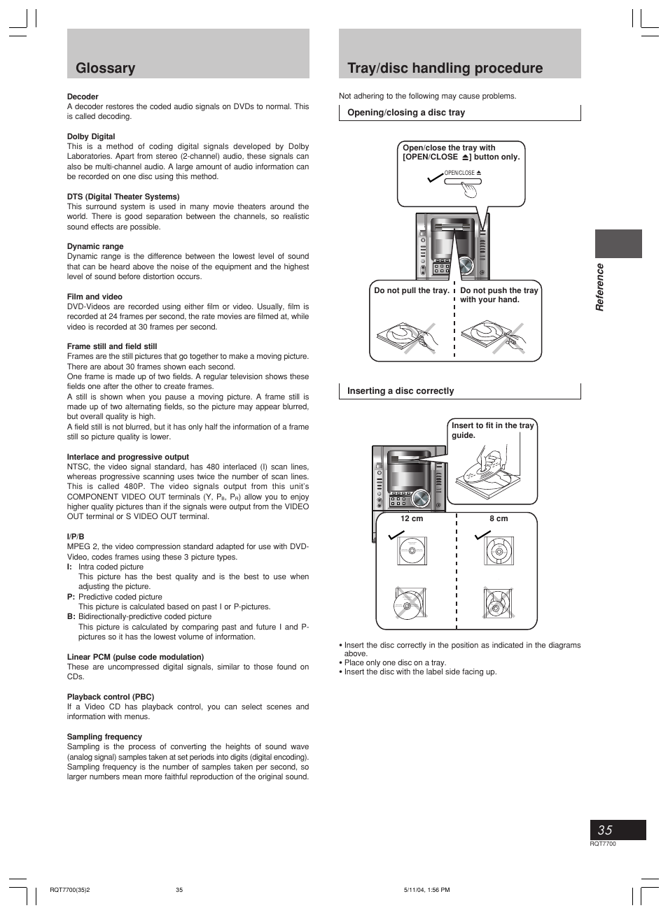 Glossary, Tray/disc handling procedure | Panasonic SC-VK71D User Manual | Page 35 / 40