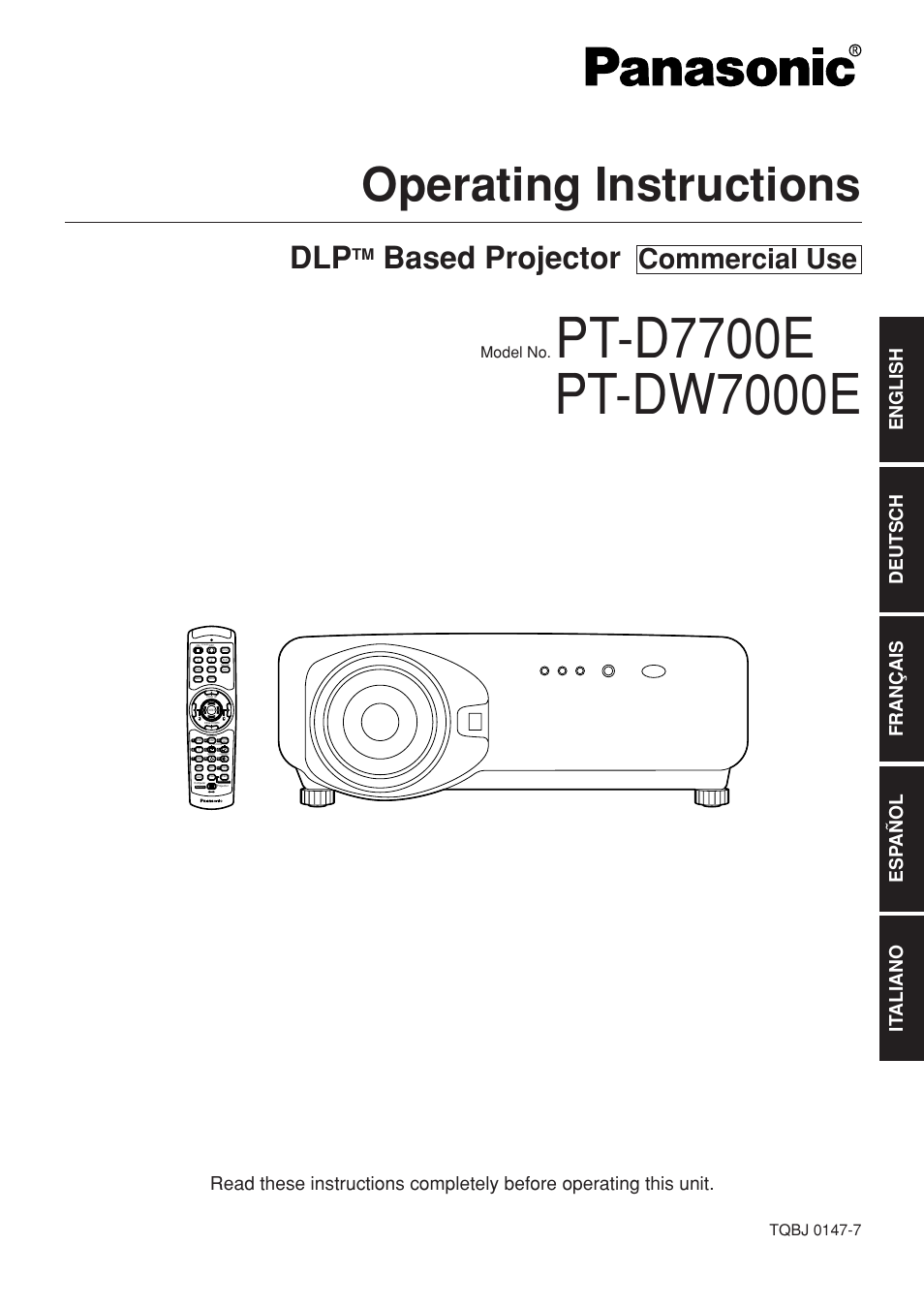 Panasonic PT-D7700E User Manual | 106 pages