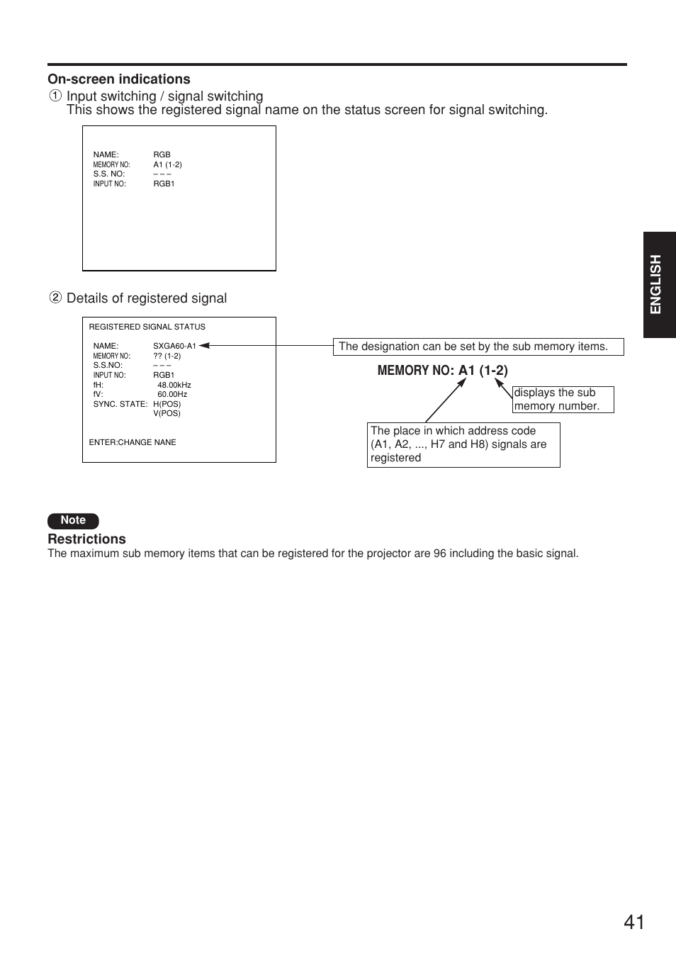 Details of registered signal restrictions | Panasonic PT-D7700E User Manual | Page 41 / 106