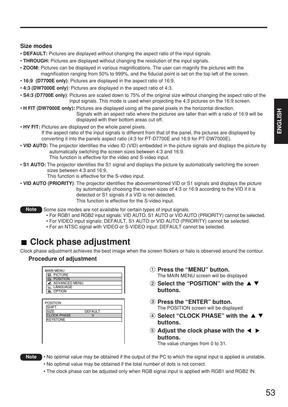Clock phase adjustment | Panasonic PT-D7700E User Manual | Page 53 / 106