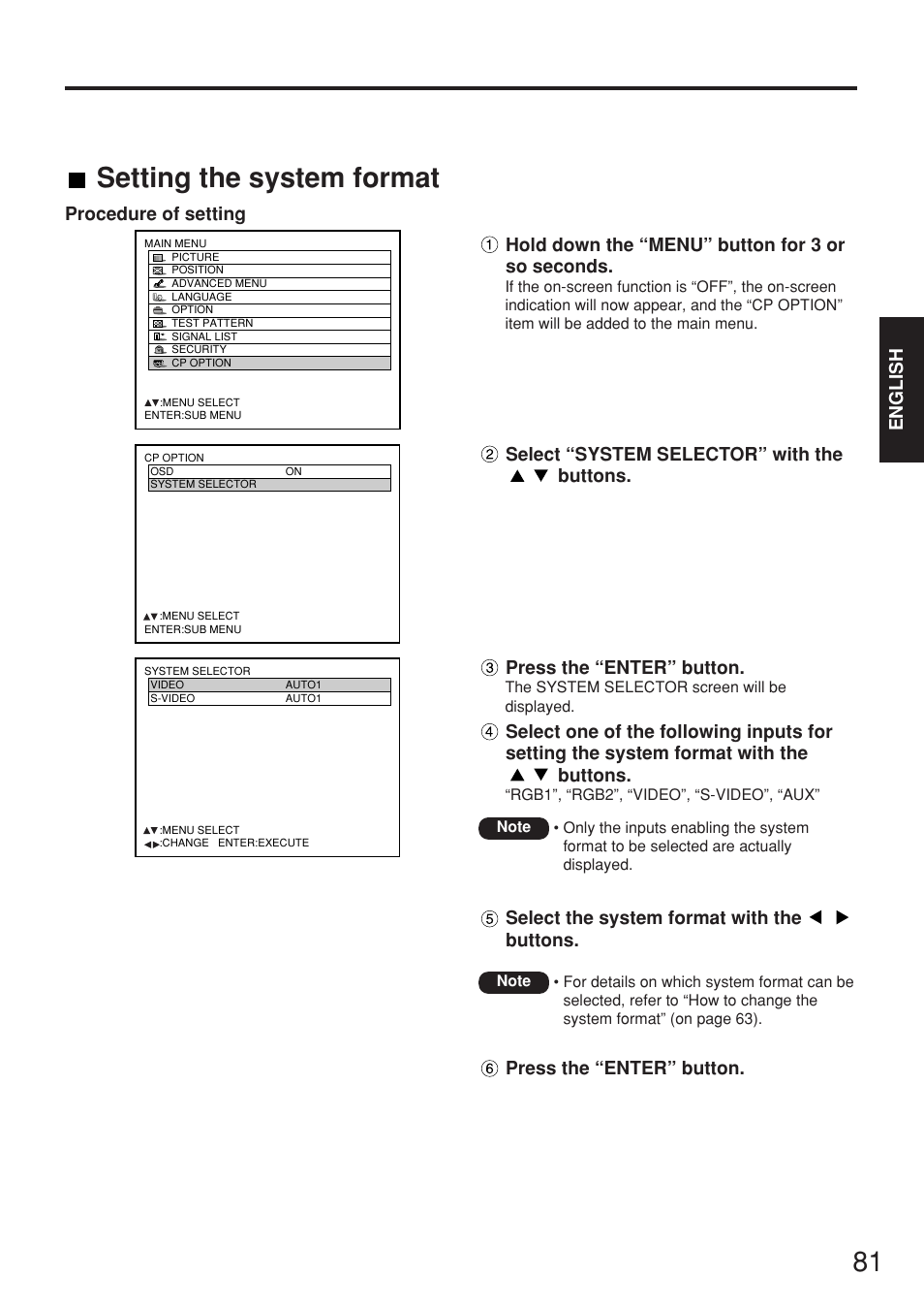 Setting the system format, English | Panasonic PT-D7700E User Manual | Page 81 / 106