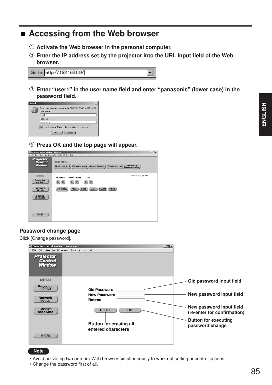 Accessing from the web browser | Panasonic PT-D7700E User Manual | Page 85 / 106