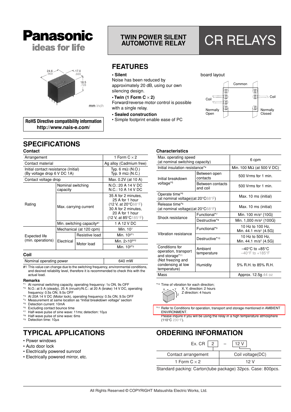 Panasonic CR Relays User Manual | 4 pages