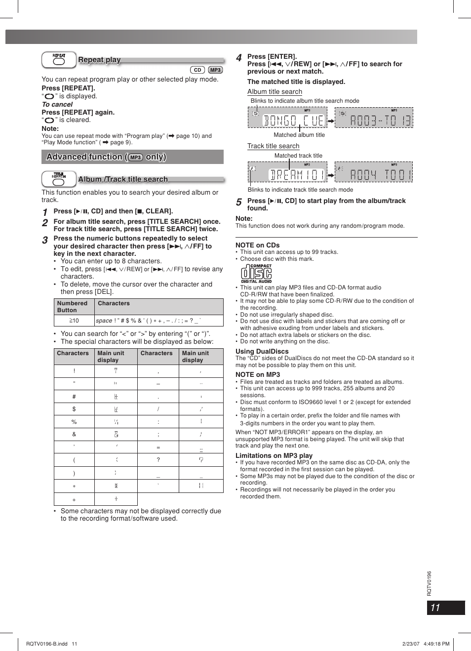 Lang - 5 lang - 4 français dansk deutsch, Advanced function, Advanced function ( only) only) | Panasonic SC-AK250 User Manual | Page 11 / 20