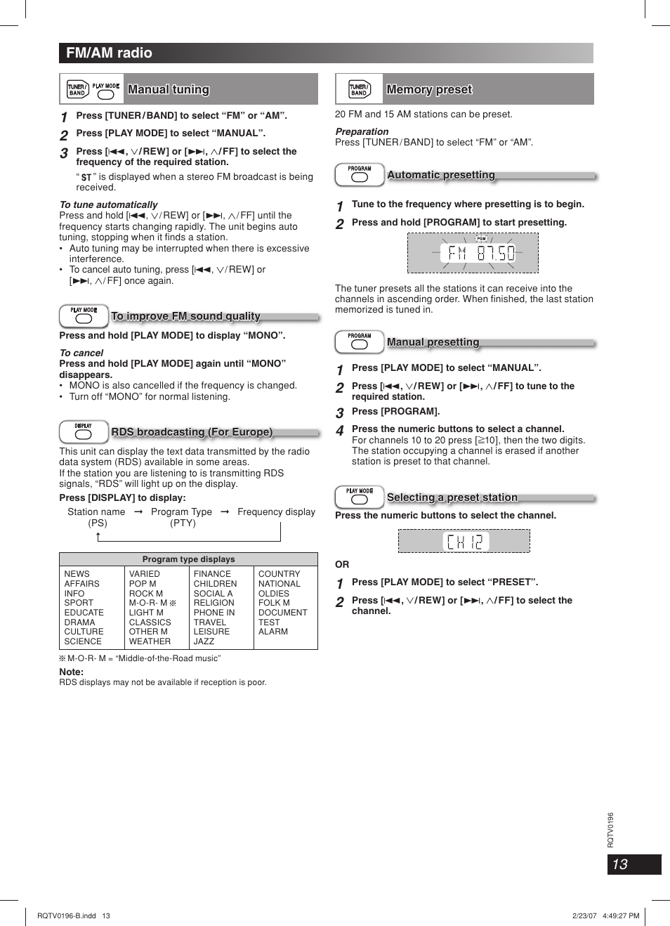 Fm/am radio | Panasonic SC-AK250 User Manual | Page 13 / 20