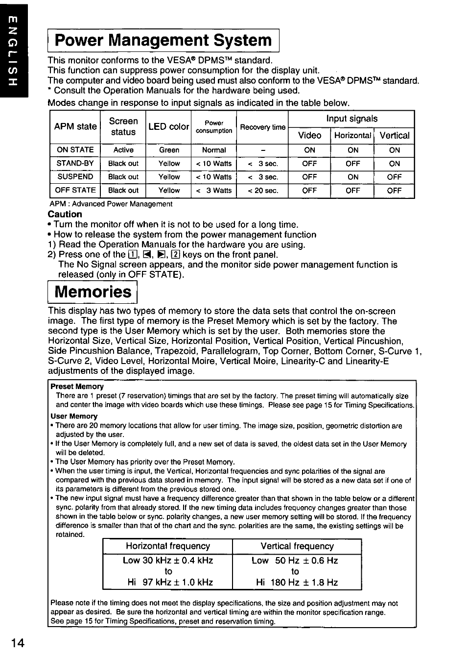Power management system, Caution | Panasonic PANASYNC SL90I TX-D9S55 User Manual | Page 15 / 51