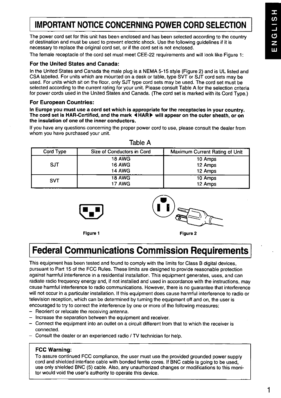 For the united states and canada, For european countries, Federal communications commission requirements | Fcc warning | Panasonic PANASYNC SL90I TX-D9S55 User Manual | Page 2 / 51