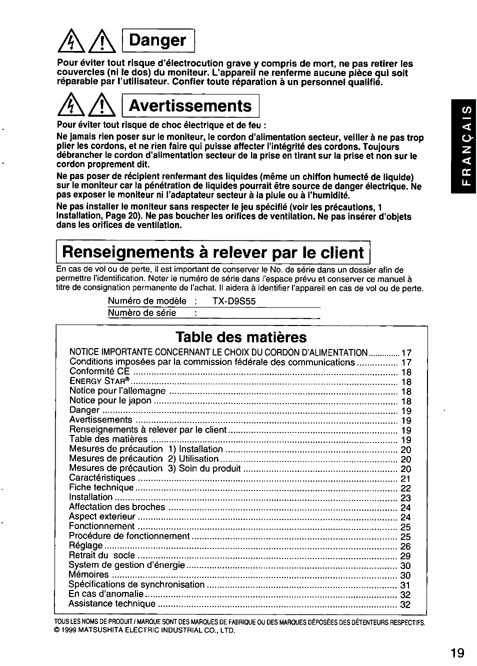 Panasonic PANASYNC SL90I TX-D9S55 User Manual | Page 20 / 51
