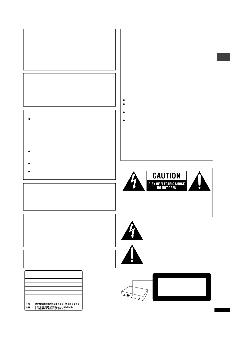 Class 1 laser product, Caution, Warning | Panasonic DVD-RV22 User Manual | Page 3 / 25