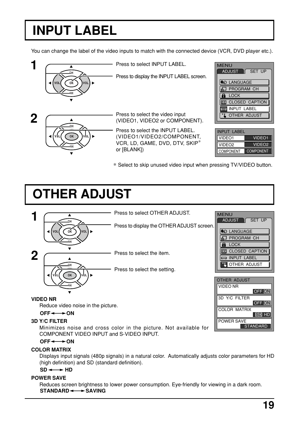 Input label, Other adjust | Panasonic TC-14LA2 User Manual | Page 19 / 32