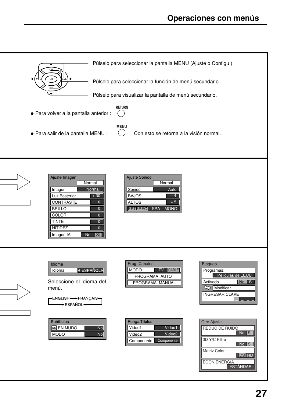Operaciones con menús | Panasonic TC-14LA2 User Manual | Page 27 / 32