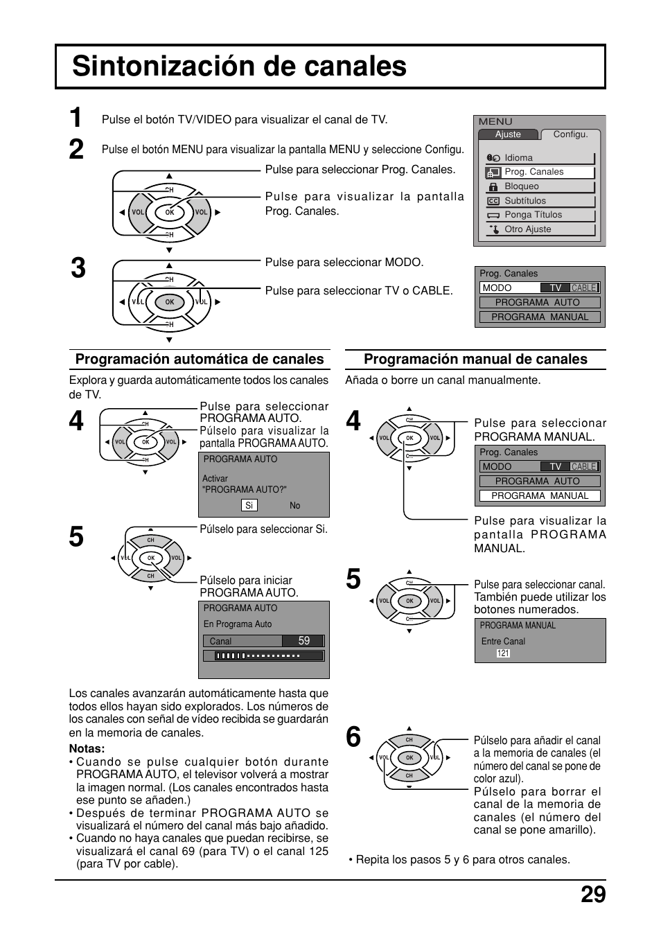 Sintonización de canales | Panasonic TC-14LA2 User Manual | Page 29 / 32