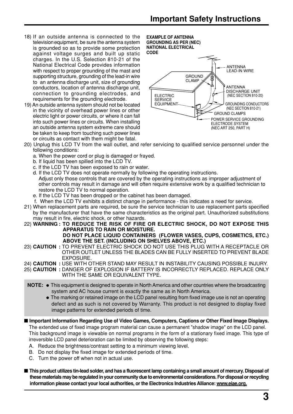 Important safety instructions | Panasonic TC-14LA2 User Manual | Page 3 / 32