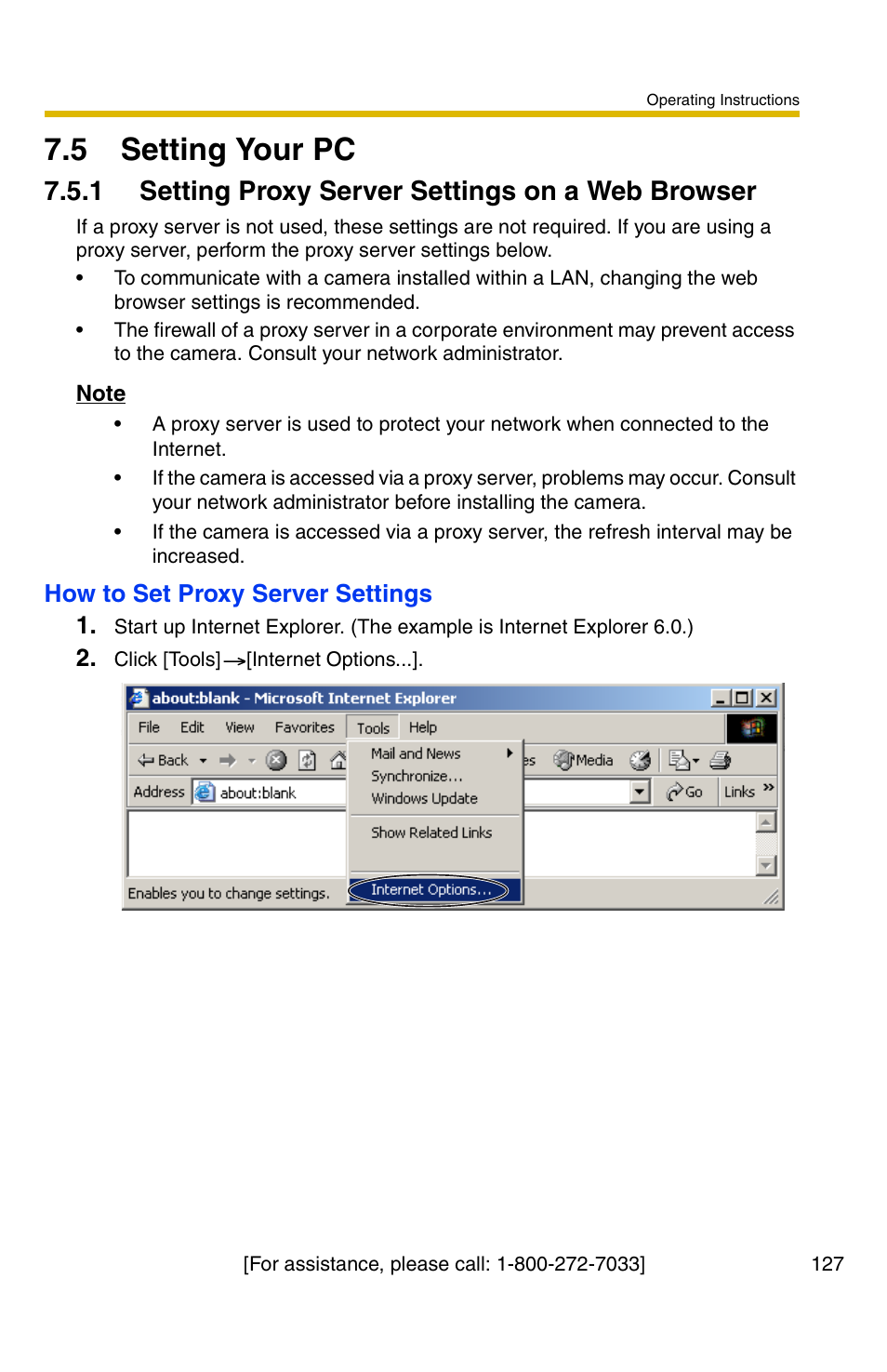 5 setting your pc, 1 setting proxy server settings on a web browser | Panasonic BL-C1A User Manual | Page 127 / 141
