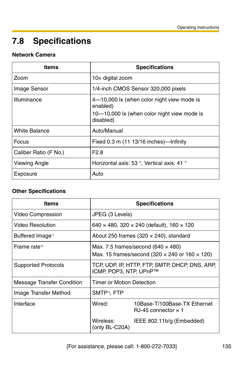 8 specifications | Panasonic BL-C1A User Manual | Page 135 / 141