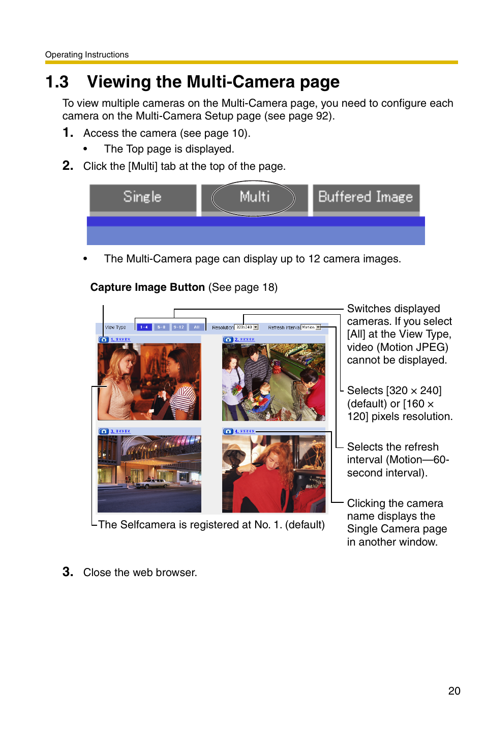 3 viewing the multi-camera page | Panasonic BL-C1A User Manual | Page 20 / 141