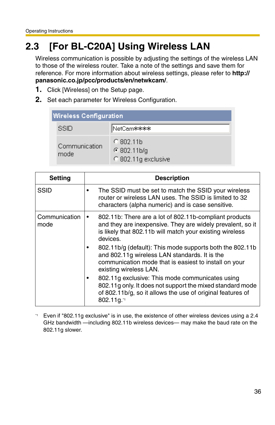 3 [for bl-c20a] using wireless lan, Ge 36 | Panasonic BL-C1A User Manual | Page 36 / 141