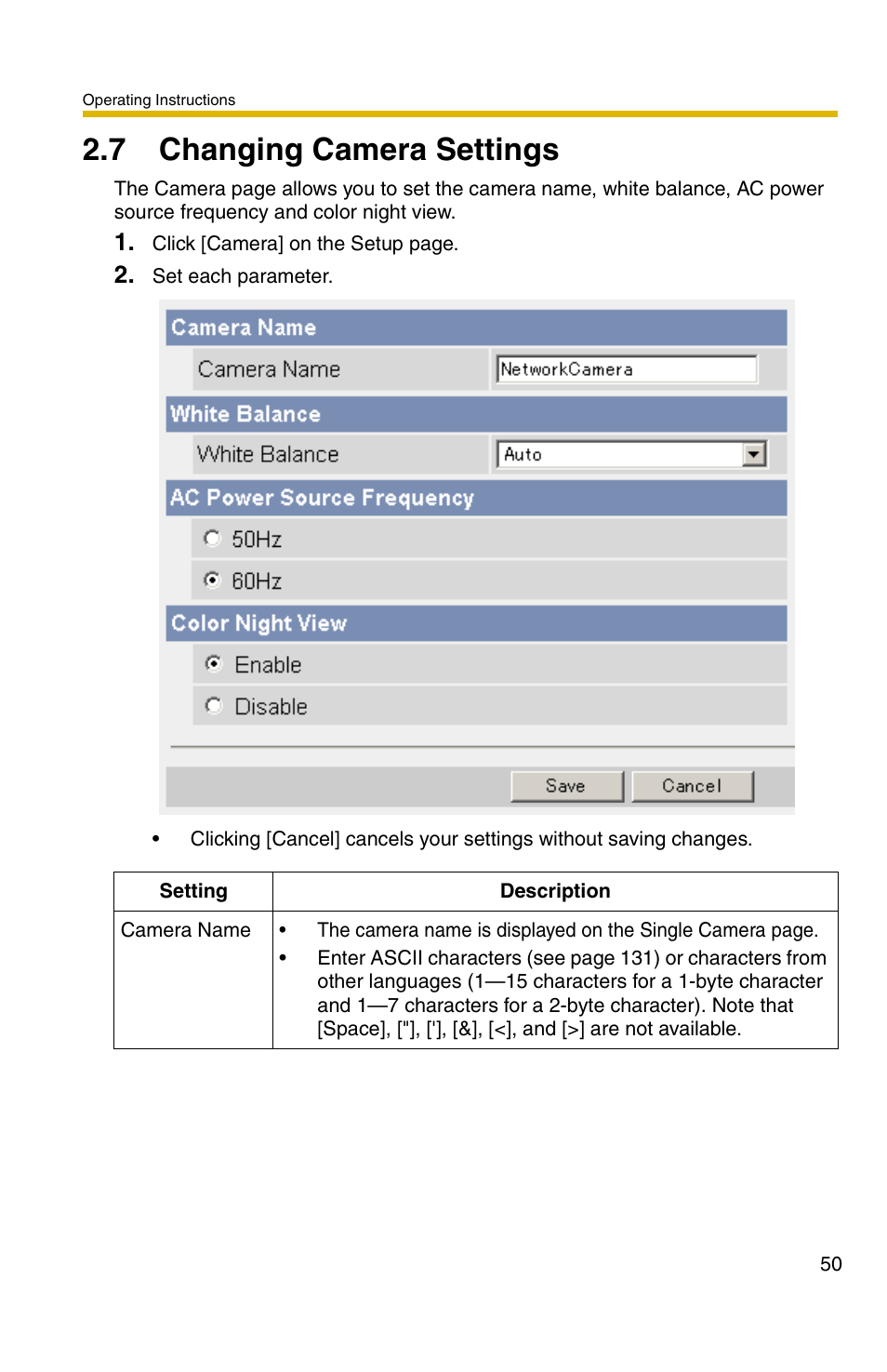 7 changing camera settings, Ge 50, E 50 | Panasonic BL-C1A User Manual | Page 50 / 141