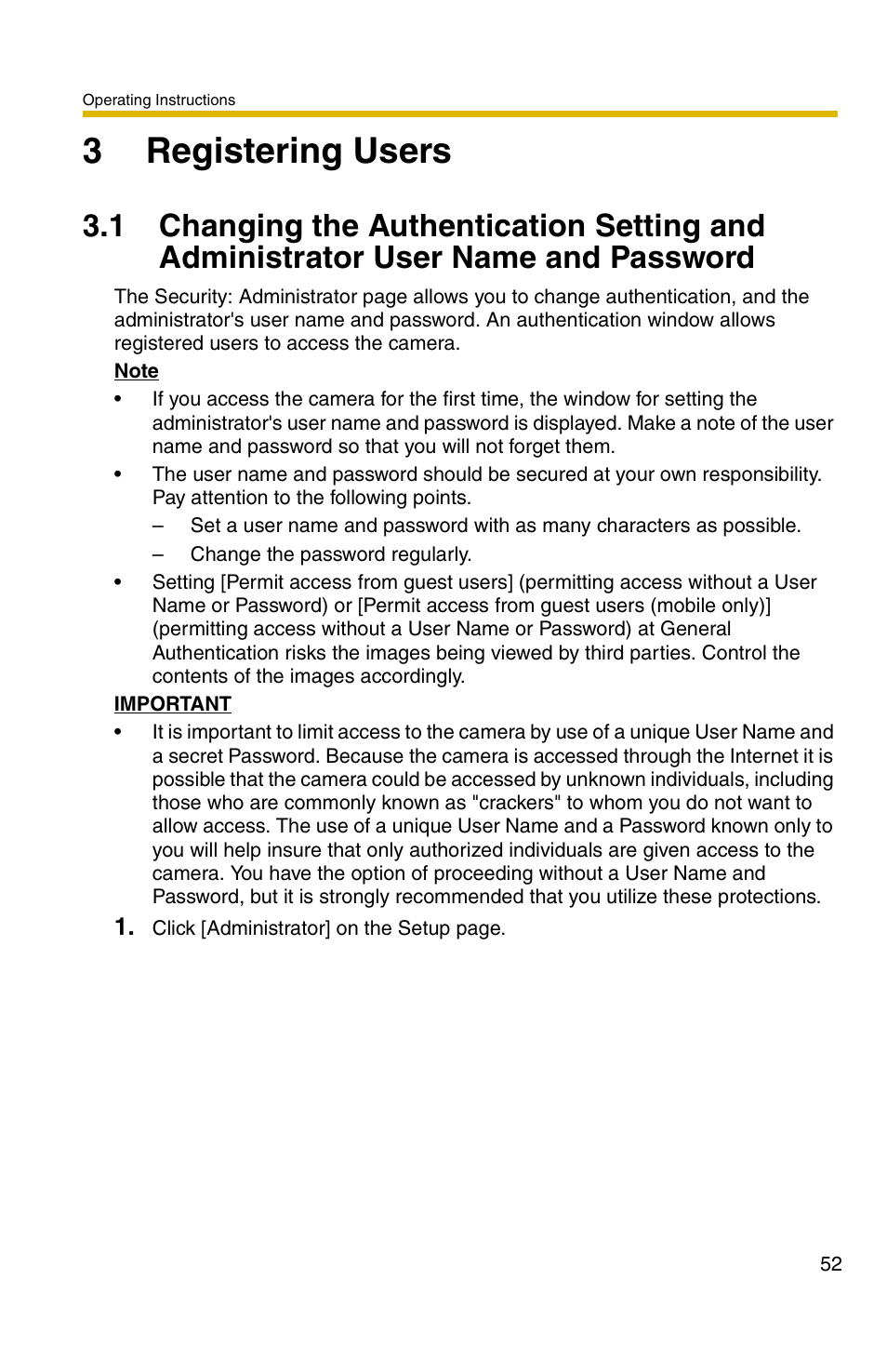 3 registering users, E 52, 3registering users | Panasonic BL-C1A User Manual | Page 52 / 141