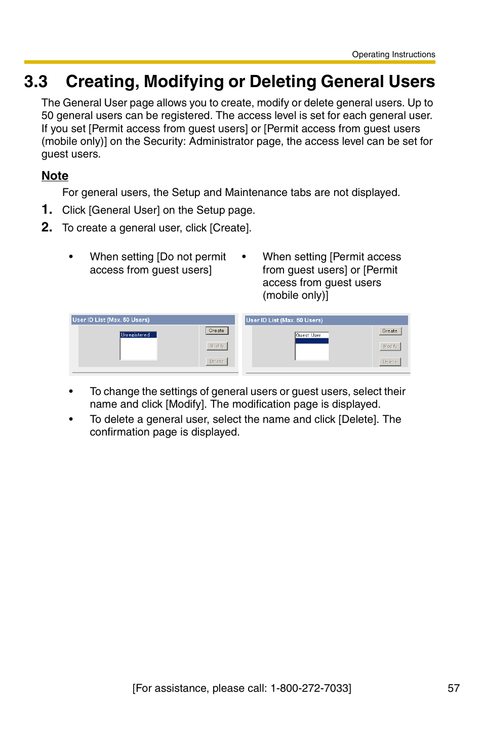 3 creating, modifying or deleting general users | Panasonic BL-C1A User Manual | Page 57 / 141