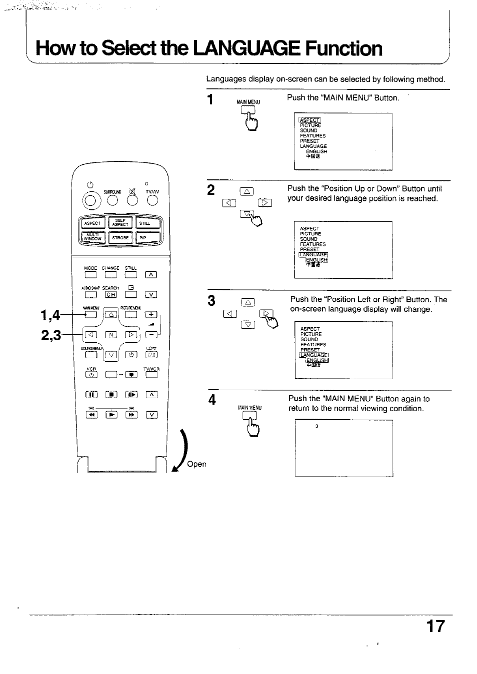 How to select the language function, H] ca | Panasonic TX-47WG25 User Manual | Page 17 / 60