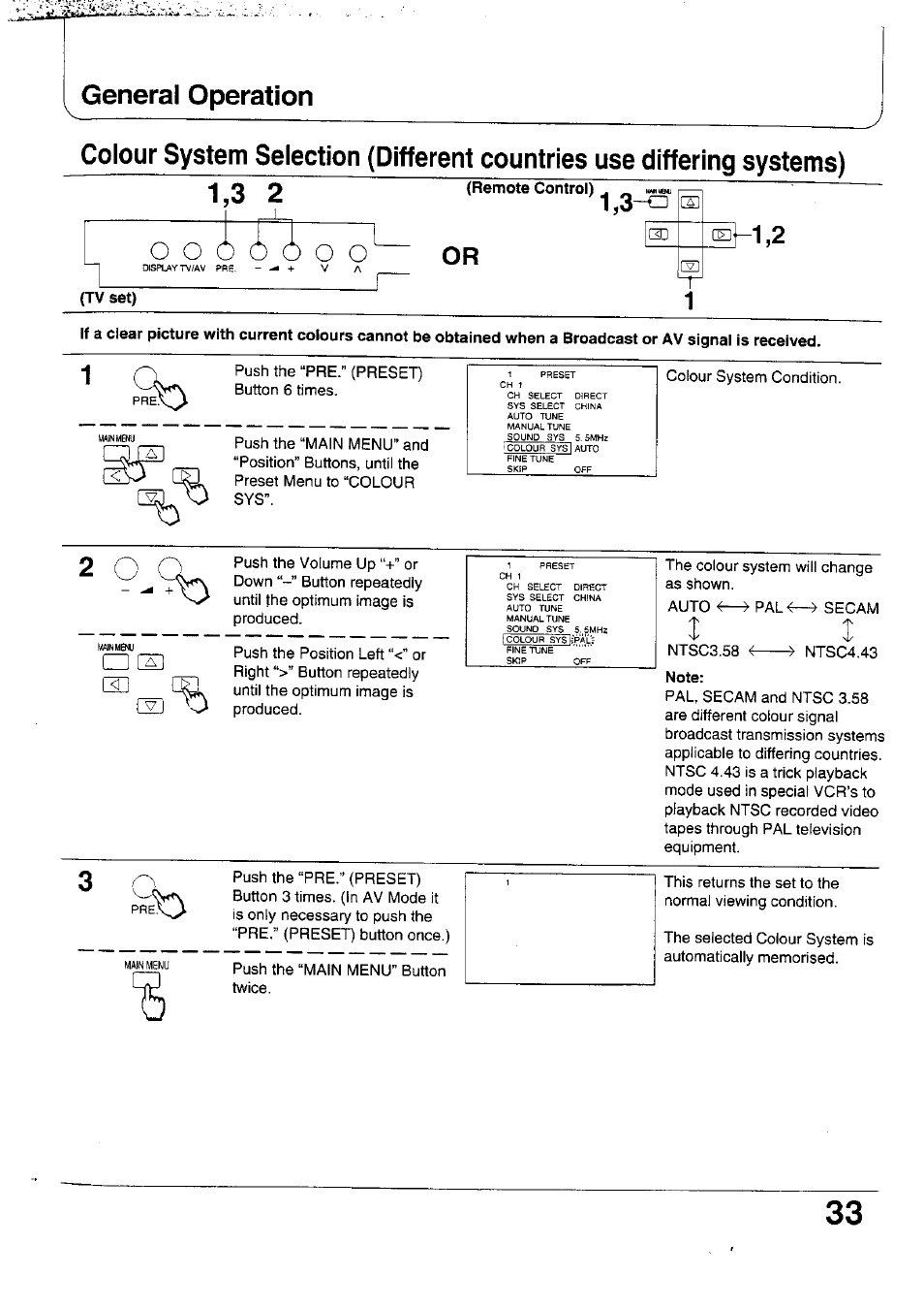 О о 6, Tv set), Note | О о 6 о о, General operation | Panasonic TX-47WG25 User Manual | Page 33 / 60