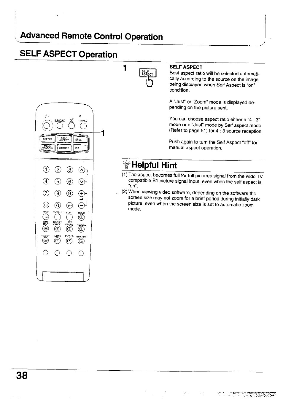 Self aspect, Helpful hint, S) 0 o o o | Panasonic TX-47WG25 User Manual | Page 38 / 60