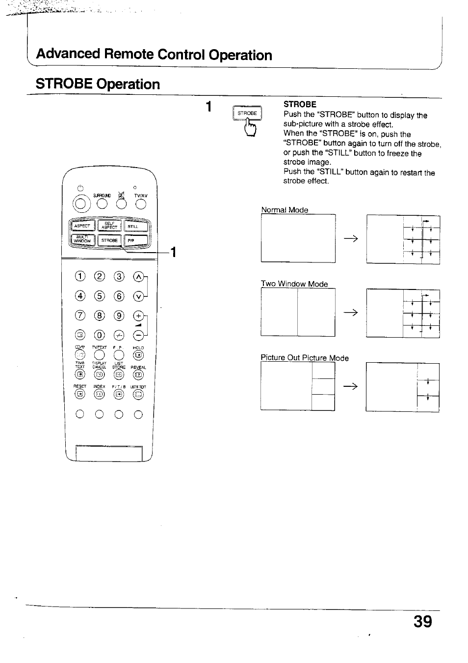 O o o o, Strobe, Li—-t | Advanced remote control operation strobe operation | Panasonic TX-47WG25 User Manual | Page 39 / 60