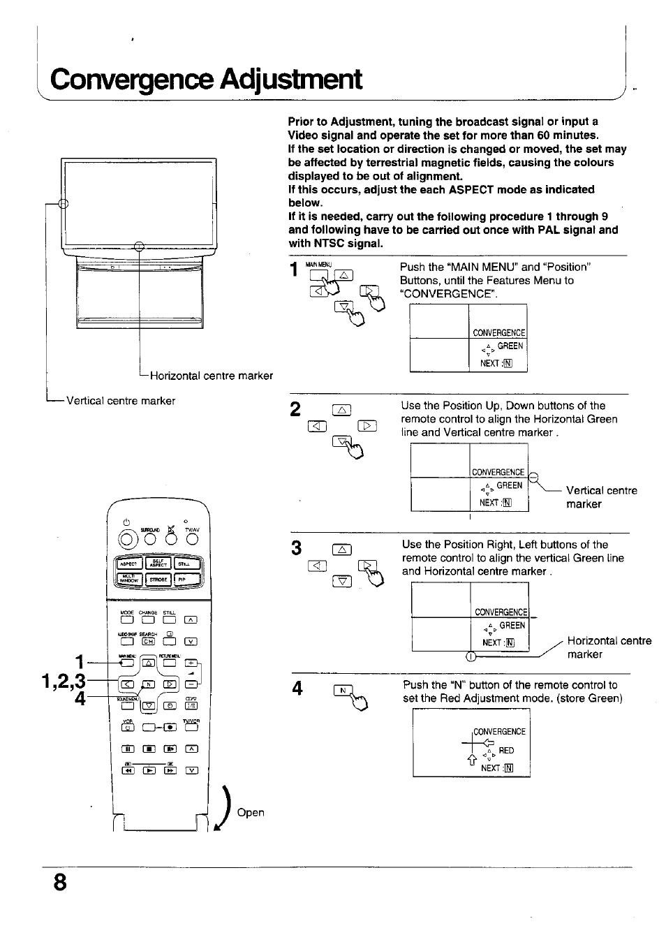 Convergence adjustment | Panasonic TX-47WG25 User Manual | Page 8 / 60