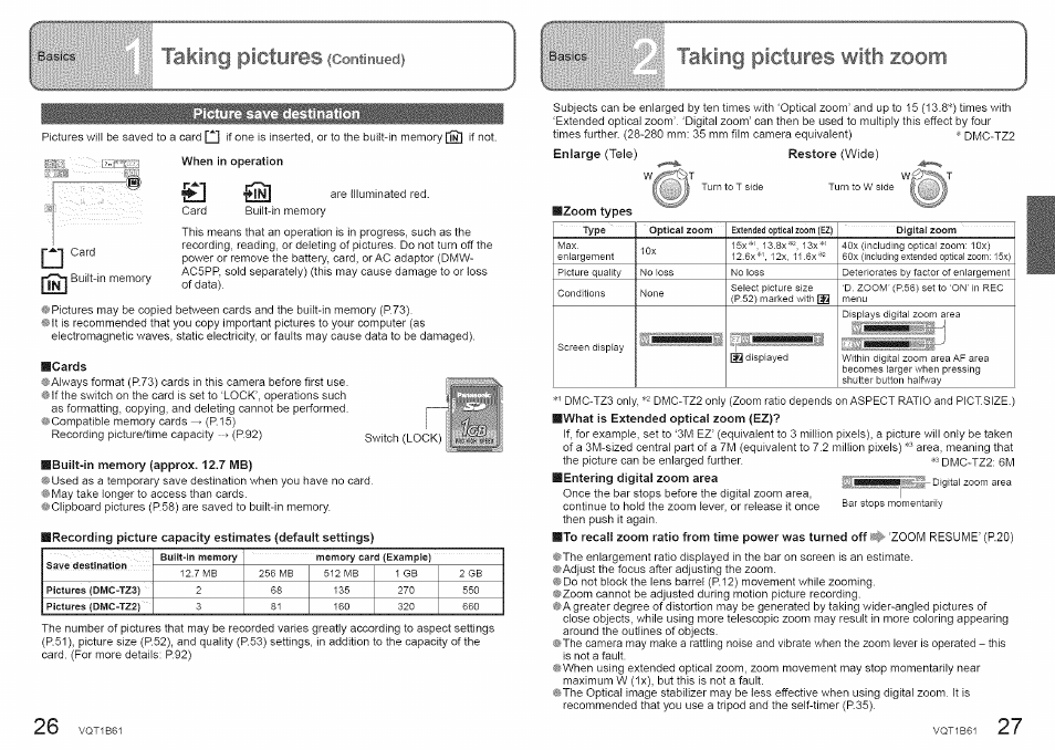 Cards, Built-in memory (approx. 12.7 mb), I! n.kirig pictures whri zoom | I kir 0 s (continued), Till i:ai | Panasonic DMC-TZ2 User Manual | Page 14 / 54