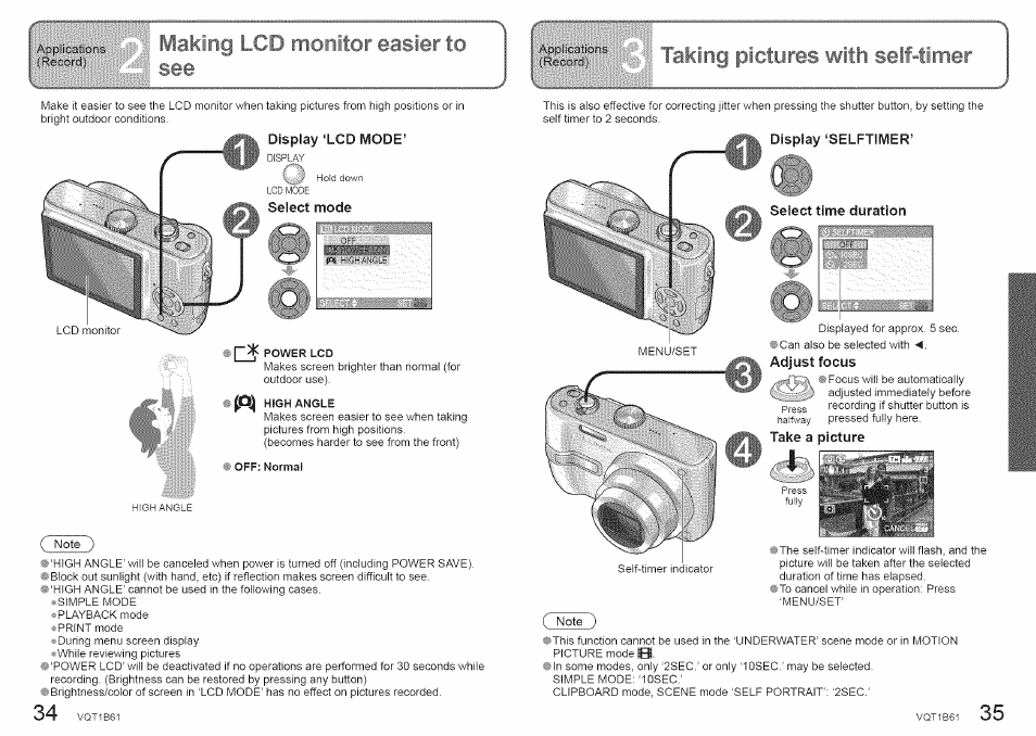 Display ‘lcd mode, Display ‘selftimer, Elect time duration | Adjust focus, Take a picture, I ft, Ding picture“' ” iiil. ' df 'dimer | Panasonic DMC-TZ2 User Manual | Page 18 / 54