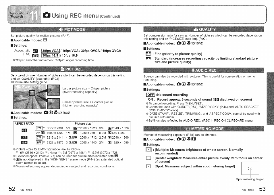 Applicable modes | Panasonic DMC-TZ2 User Manual | Page 27 / 54