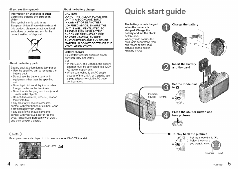 Quick start guide | Panasonic DMC-TZ2 User Manual | Page 3 / 54