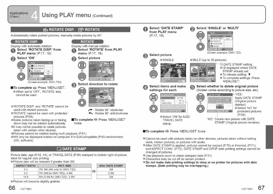 Jiiig play menu fcontmyed), Wy. rf r, Select picture | Hi select items and make ^ settings for each, Deleting pictures | Panasonic DMC-TZ2 User Manual | Page 34 / 54